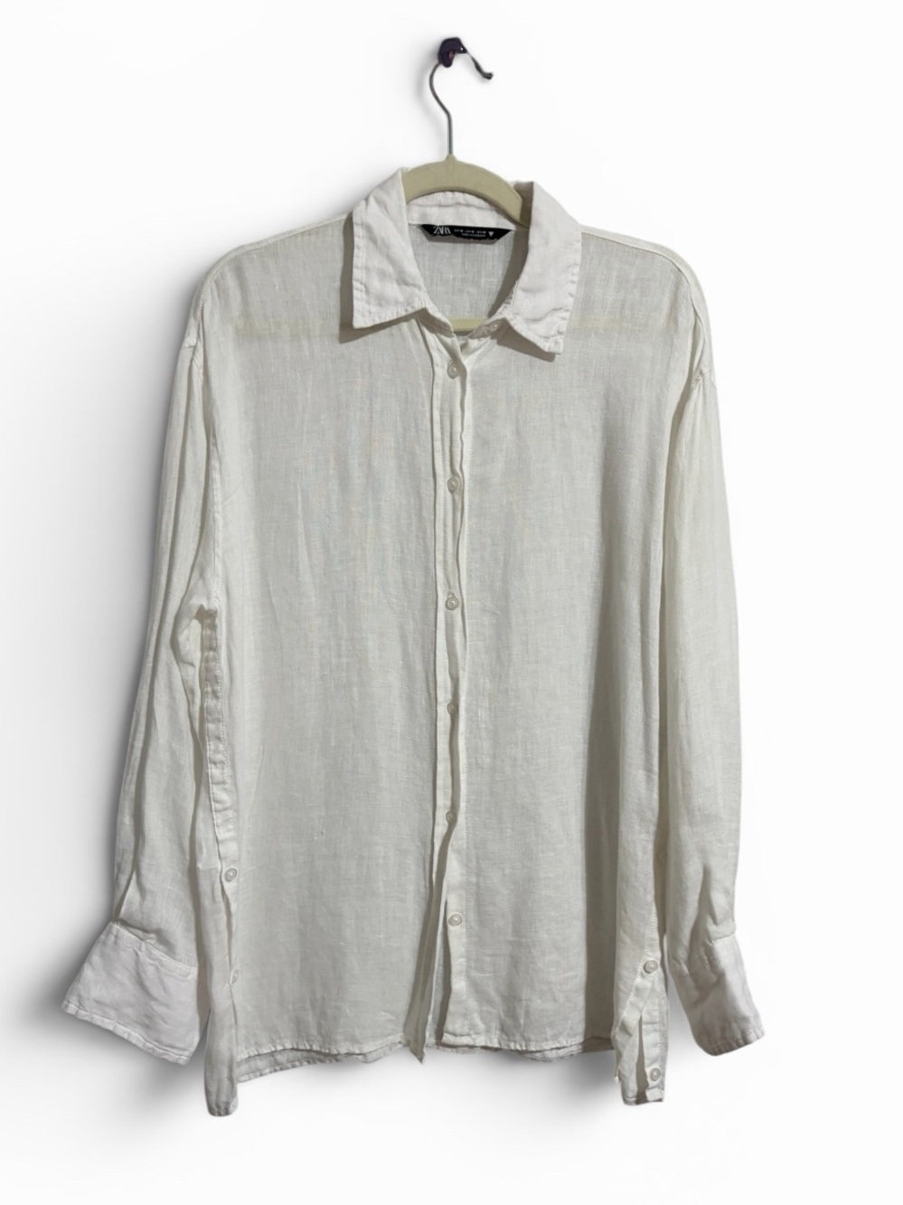 Zara Lightweight Linen Button-Up Shirt Jacket Off-White Lagenlook Boho Beachy M